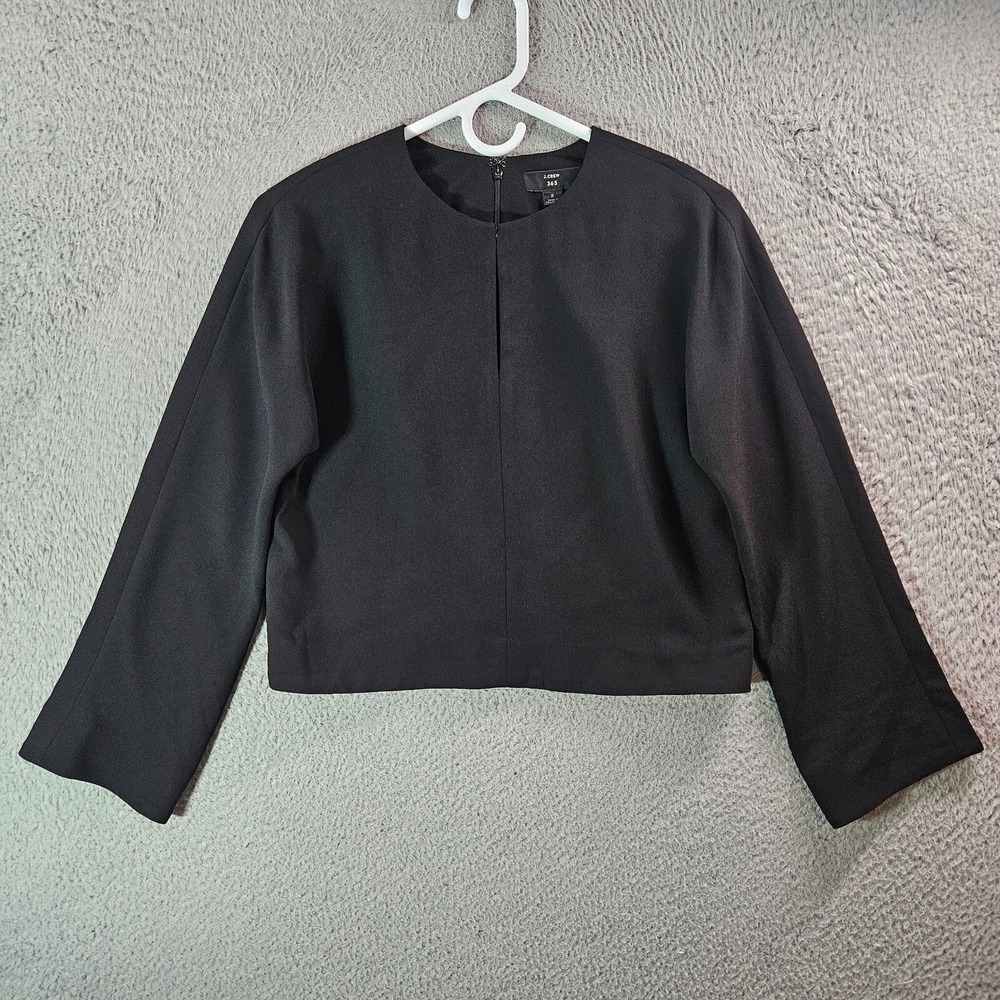 J Crew 365 Cropped Top Women Size 2 Long Sleeve Black Simple Work Office